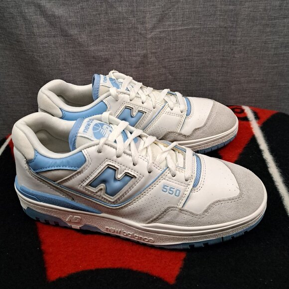 New Balance 550 White and Blue Athletic Shoes - Picture 2 of 13